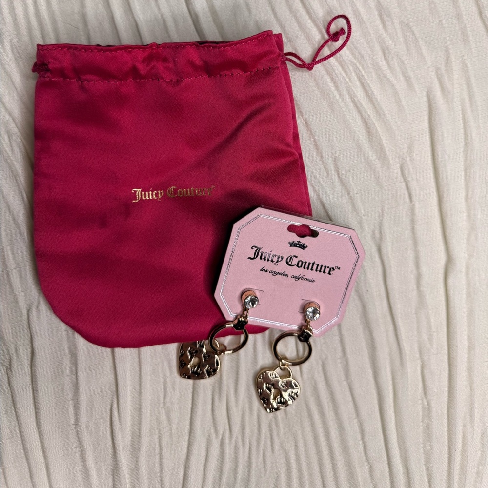 Juicy Couture Gold-Tone Heart Lock Drop Earrings with Crystal Studs - Picture 2 of 6